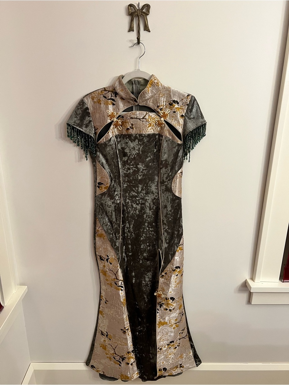 Spring Dragon Festival Qipao Cheongsam Long Dress Gothic Chinese Beads Floral